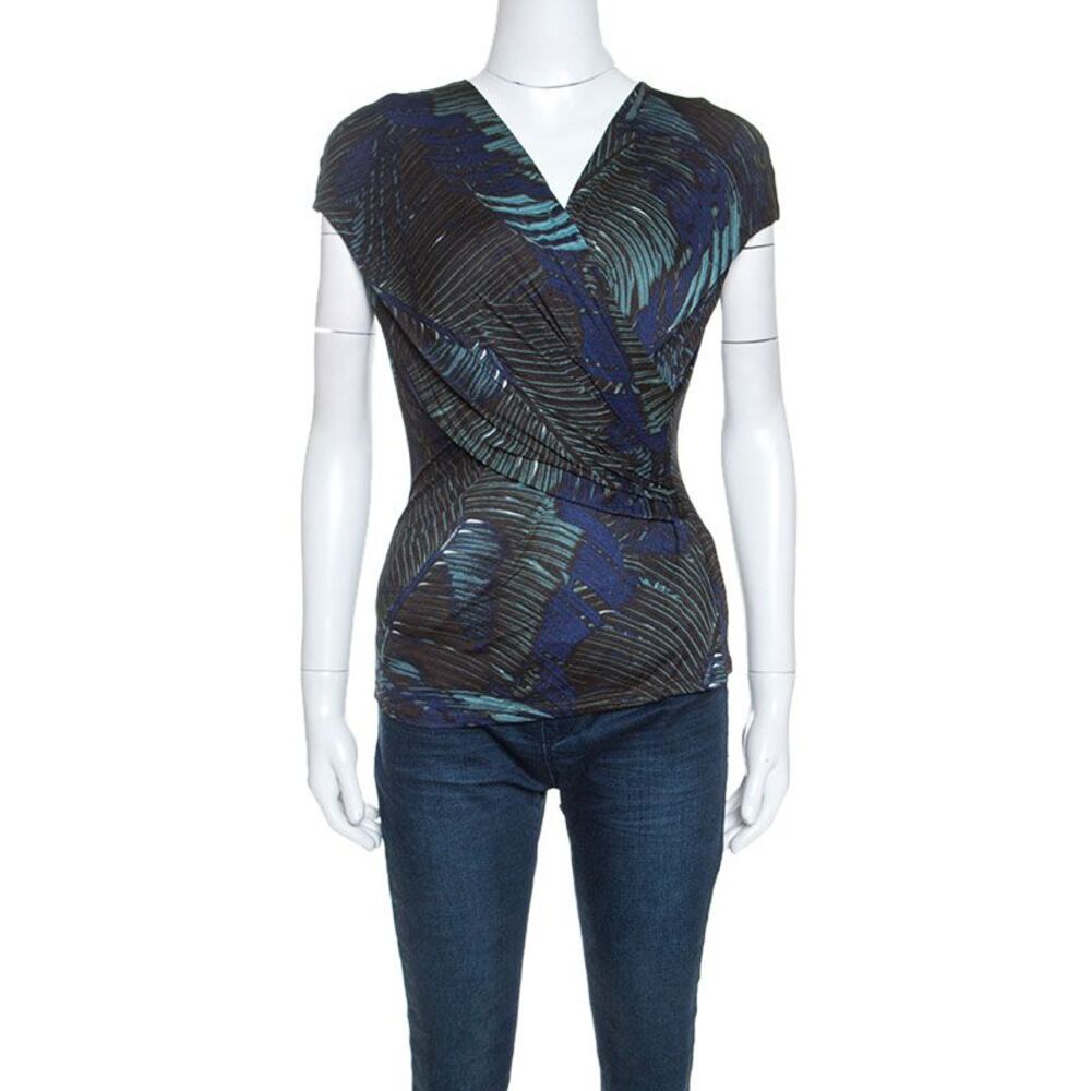 Max Mara Multicolor Printed Stretch Knit Wrap Top M